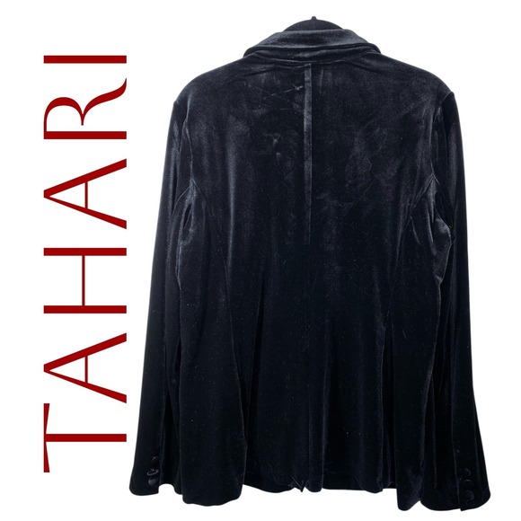 Tahari NWT Womens Black Velvet Single Button Blazer Jacket Notched Lapel Large - Picture 4 of 15